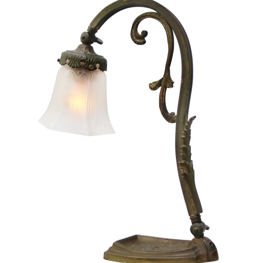 Online Pamono Art Nouveau French Brass & Frosted Glass Table Lamp