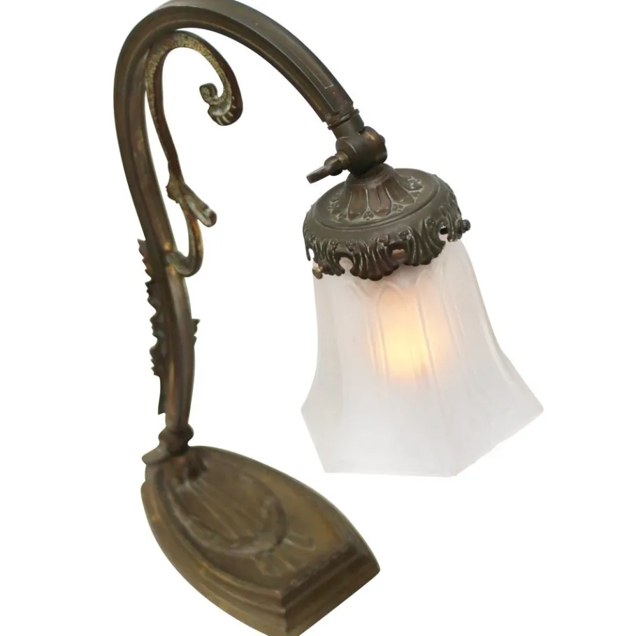 Online Pamono Art Nouveau French Brass & Frosted Glass Table Lamp