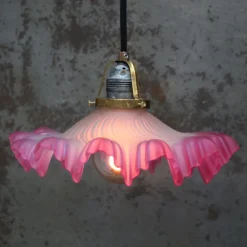 Hot Pamono Art Nouveau French Pink Frosted Glass Pendant Light, 1920s