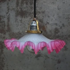 Hot Pamono Art Nouveau French Pink Frosted Glass Pendant Light, 1920s