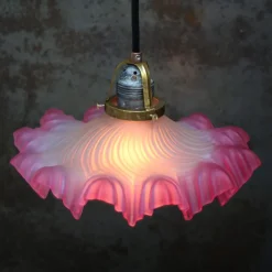 Hot Pamono Art Nouveau French Pink Frosted Glass Pendant Light, 1920s