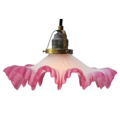 Hot Pamono Art Nouveau French Pink Frosted Glass Pendant Light, 1920s