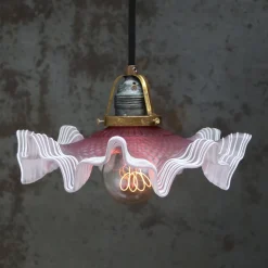 New Pamono Art Nouveau French Pink Frosted Glass Pendant Light, 1920s