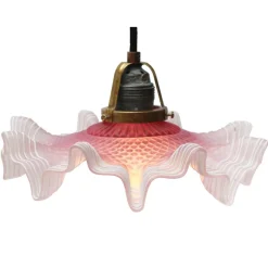 New Pamono Art Nouveau French Pink Frosted Glass Pendant Light, 1920s