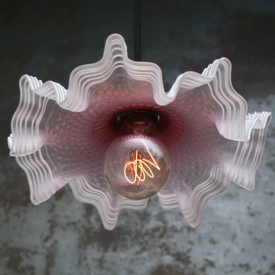 New Pamono Art Nouveau French Pink Frosted Glass Pendant Light, 1920s