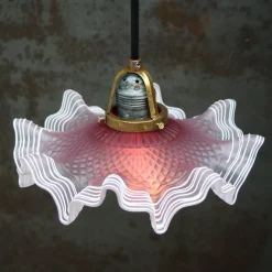 New Pamono Art Nouveau French Pink Frosted Glass Pendant Light, 1920s