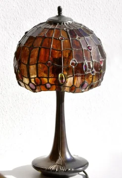 Discount Pamono Art Nouveau Lamp in Bronze and Stained Glass, 1920s
