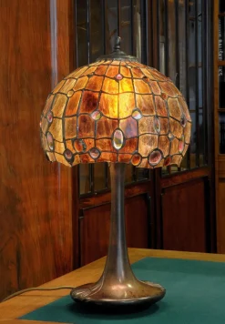 Discount Pamono Art Nouveau Lamp in Bronze and Stained Glass, 1920s