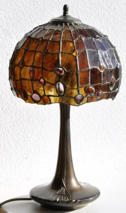 Discount Pamono Art Nouveau Lamp in Bronze and Stained Glass, 1920s