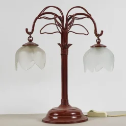 New Pamono Art Nouveau Metal Lamp in Burgundy Red