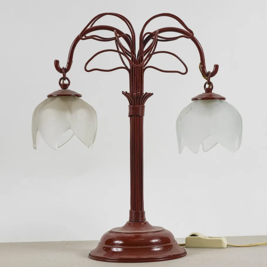 New Pamono Art Nouveau Metal Lamp in Burgundy Red