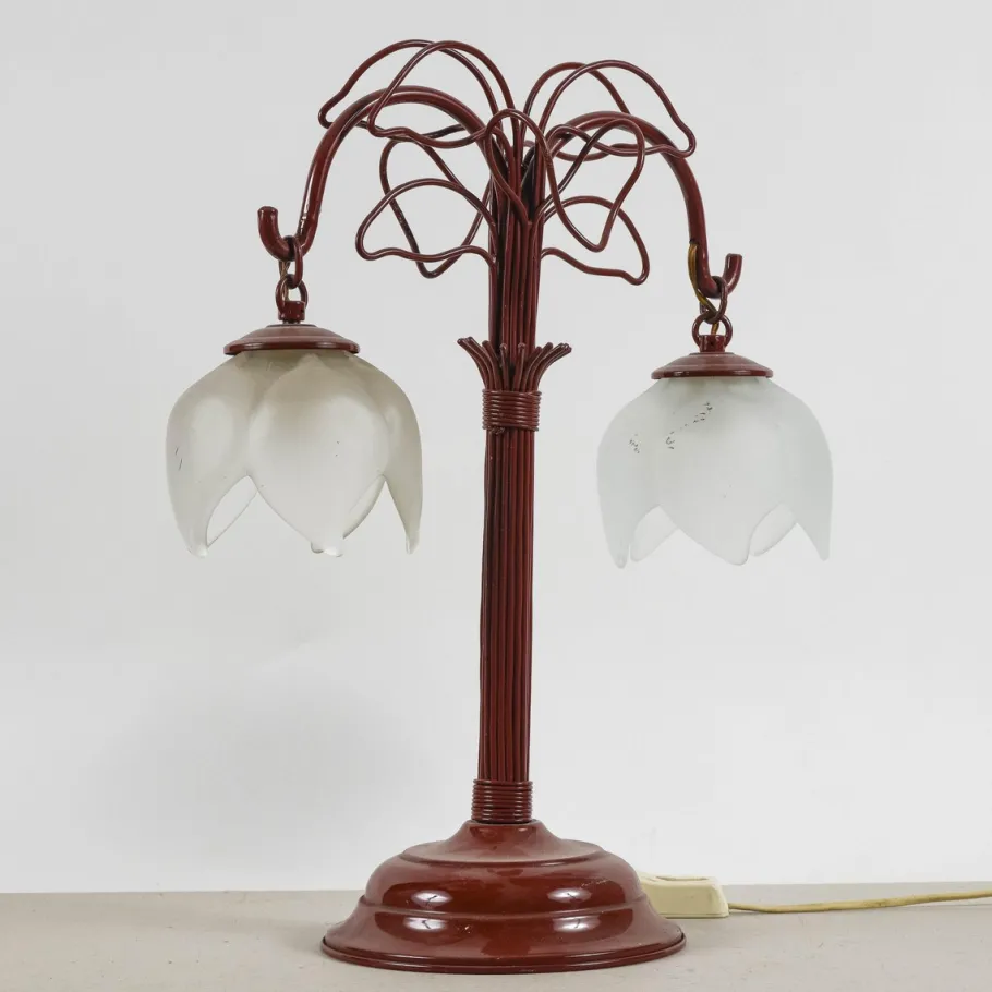 New Pamono Art Nouveau Metal Lamp in Burgundy Red