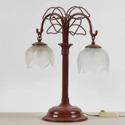New Pamono Art Nouveau Metal Lamp in Burgundy Red