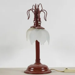 New Pamono Art Nouveau Metal Lamp in Burgundy Red