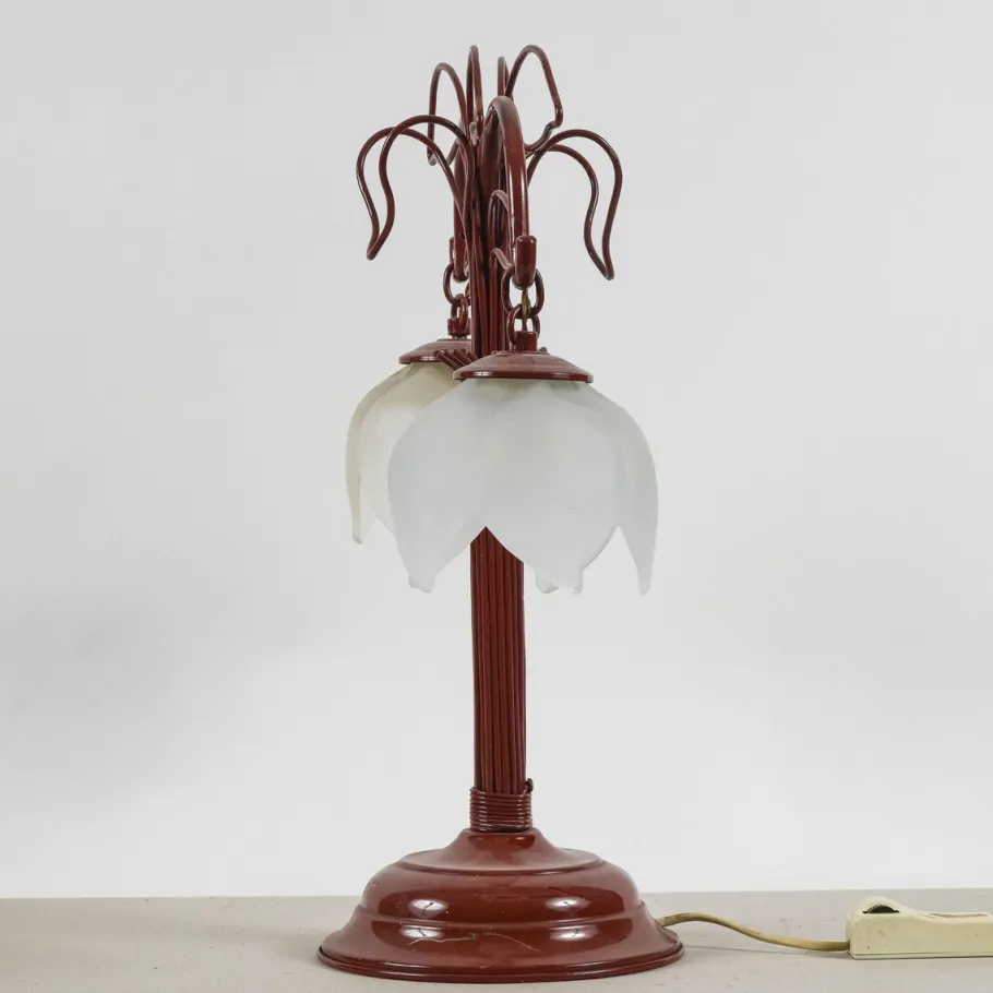 New Pamono Art Nouveau Metal Lamp in Burgundy Red