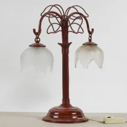 New Pamono Art Nouveau Metal Lamp in Burgundy Red