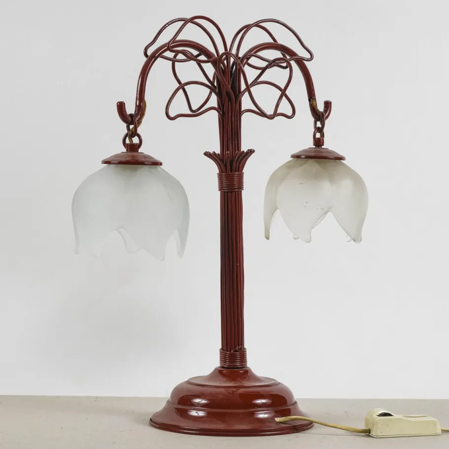 New Pamono Art Nouveau Metal Lamp in Burgundy Red