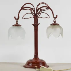New Pamono Art Nouveau Metal Lamp in Burgundy Red