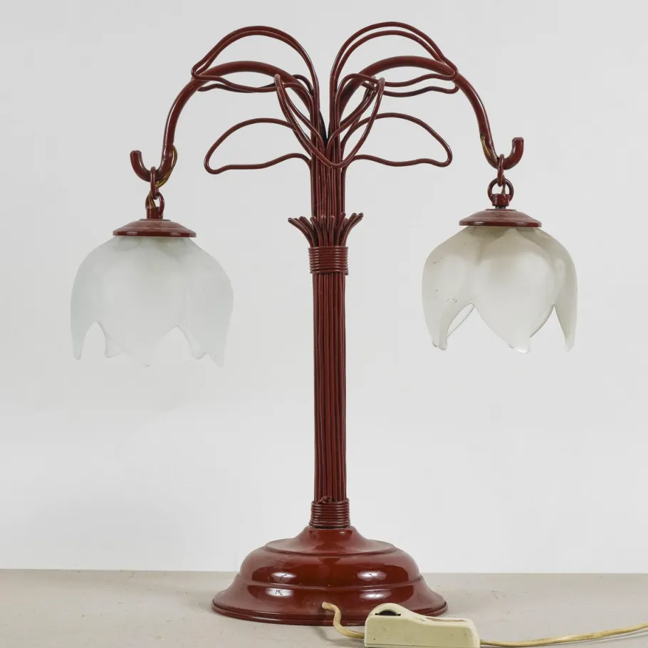 New Pamono Art Nouveau Metal Lamp in Burgundy Red