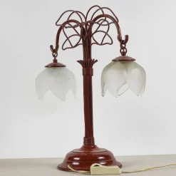 New Pamono Art Nouveau Metal Lamp in Burgundy Red