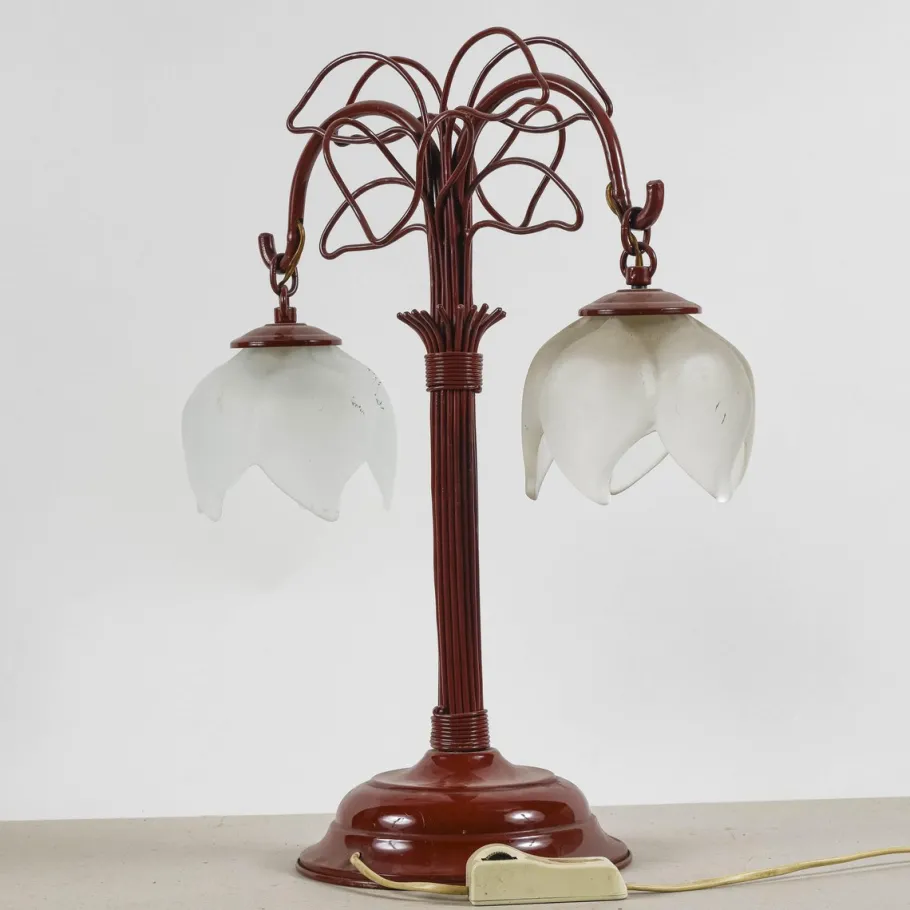 New Pamono Art Nouveau Metal Lamp in Burgundy Red