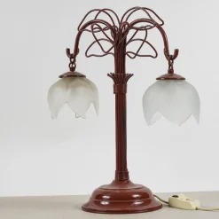 New Pamono Art Nouveau Metal Lamp in Burgundy Red