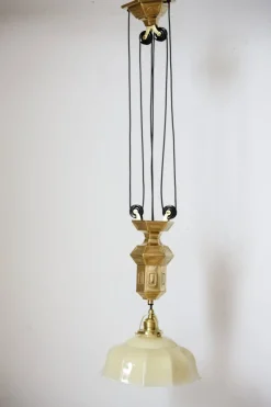 Clearance Pamono Art Nouveau Pull Down Brass Pendant Light, 1890s