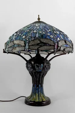 Discount Pamono Art Nouveau Salon Lamp in Patinated Bronze and Stained Glass in the style of Tiffany Studios, 1980s