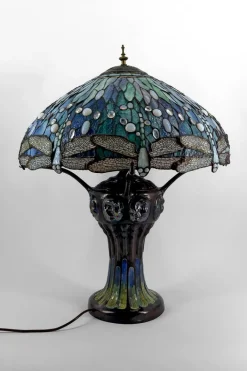 Discount Pamono Art Nouveau Salon Lamp in Patinated Bronze and Stained Glass in the style of Tiffany Studios, 1980s