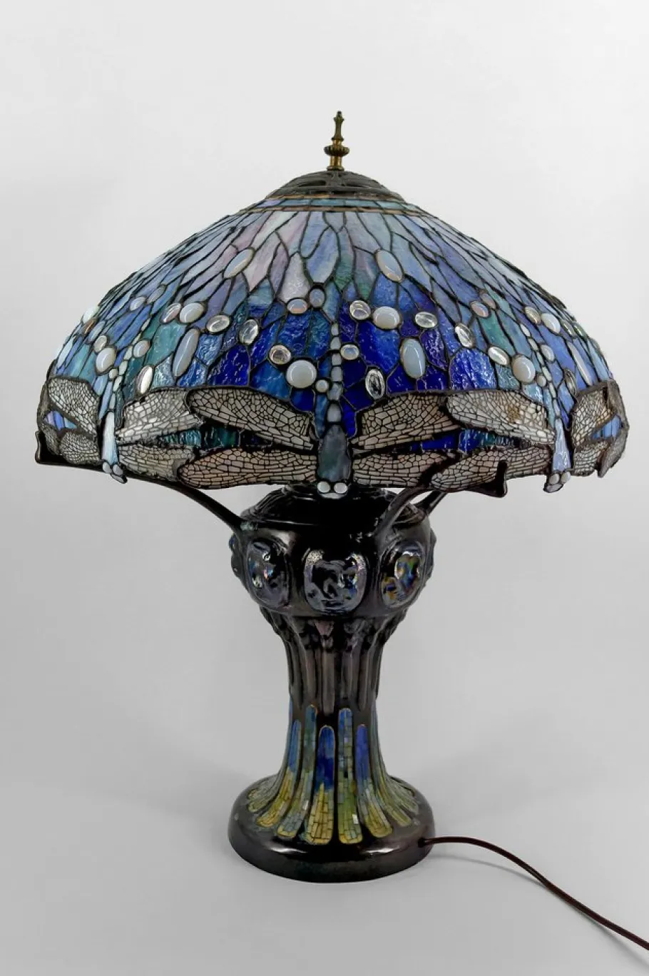 Discount Pamono Art Nouveau Salon Lamp in Patinated Bronze and Stained Glass in the style of Tiffany Studios, 1980s