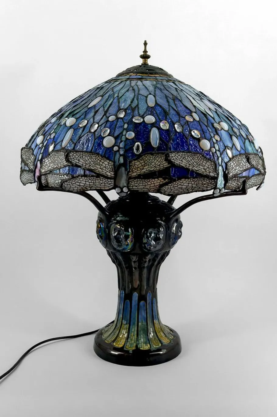 Discount Pamono Art Nouveau Salon Lamp in Patinated Bronze and Stained Glass in the style of Tiffany Studios, 1980s