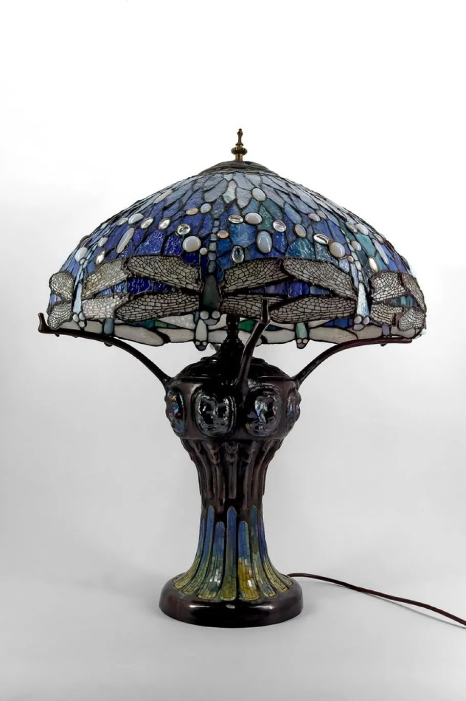 Discount Pamono Art Nouveau Salon Lamp in Patinated Bronze and Stained Glass in the style of Tiffany Studios, 1980s