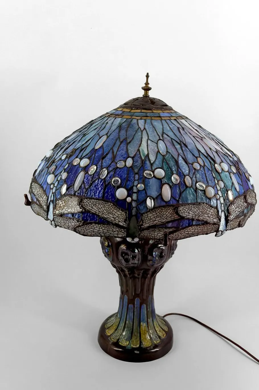 Discount Pamono Art Nouveau Salon Lamp in Patinated Bronze and Stained Glass in the style of Tiffany Studios, 1980s
