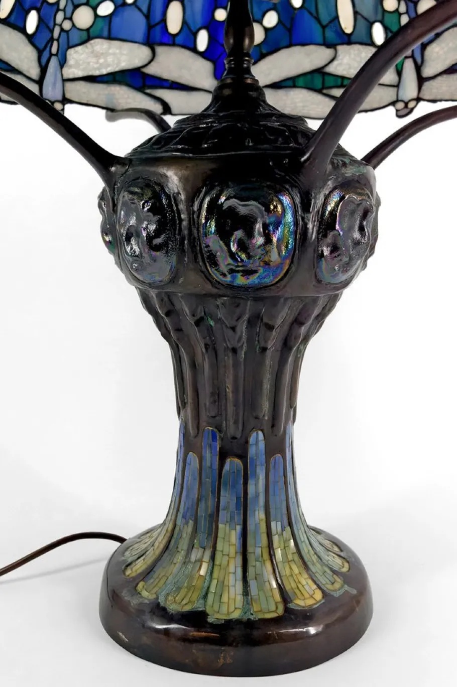Discount Pamono Art Nouveau Salon Lamp in Patinated Bronze and Stained Glass in the style of Tiffany Studios, 1980s
