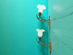 Hot Pamono Art Nouveau Style Brass and Frosted Glass Tulips Wall Lights, 1960s, Set of 2