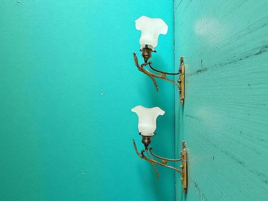 Hot Pamono Art Nouveau Style Brass and Frosted Glass Tulips Wall Lights, 1960s, Set of 2