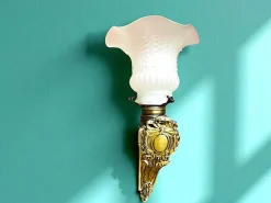 Hot Pamono Art Nouveau Style Brass and Frosted Glass Tulips Wall Lights, 1960s, Set of 2