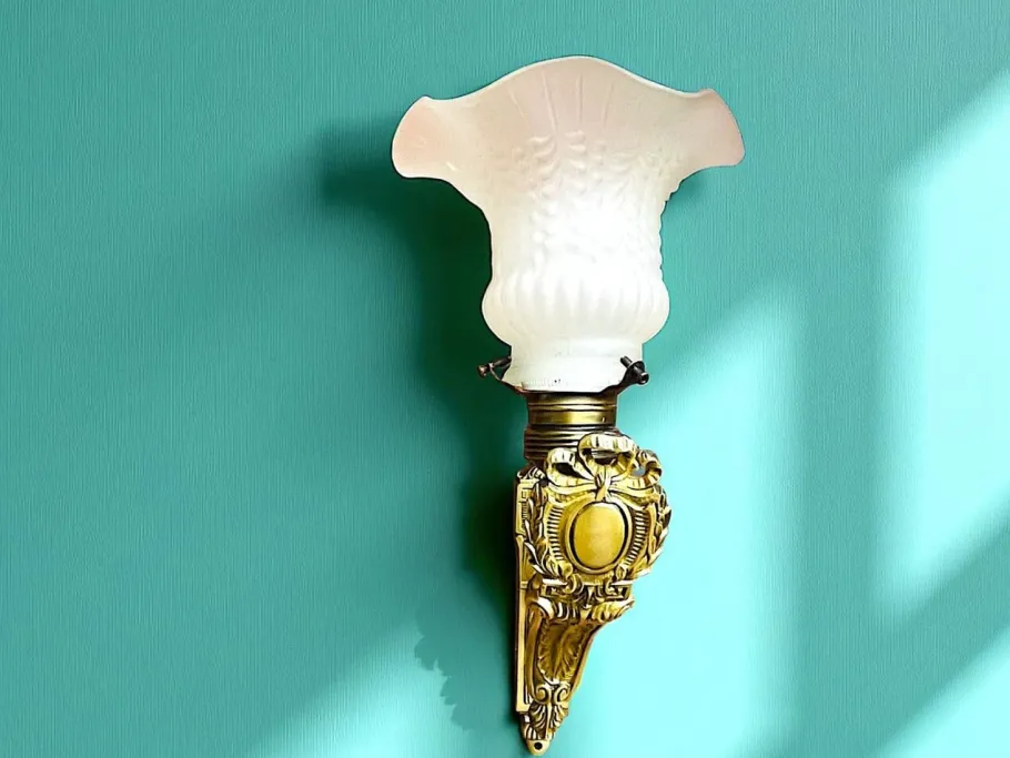 Hot Pamono Art Nouveau Style Brass and Frosted Glass Tulips Wall Lights, 1960s, Set of 2