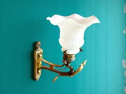 Hot Pamono Art Nouveau Style Brass and Frosted Glass Tulips Wall Lights, 1960s, Set of 2