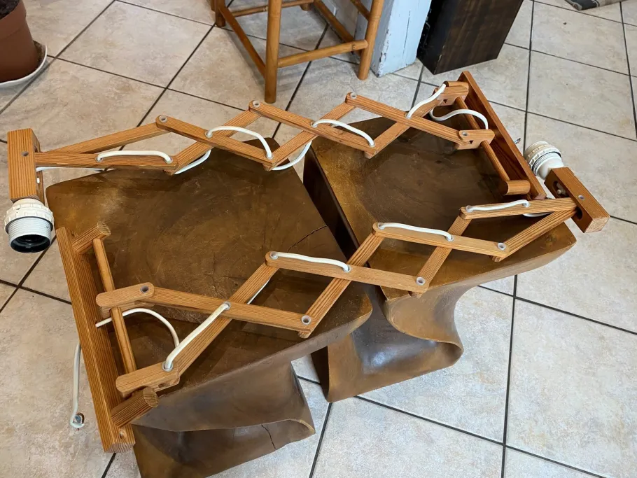 Clearance Pamono Articulated Accordion Wall Lights in Pine Wood from Translandia, Denmark, 1960, Set of 2