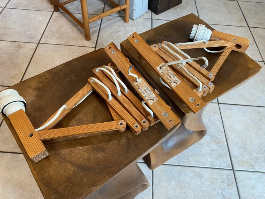 Clearance Pamono Articulated Accordion Wall Lights in Pine Wood from Translandia, Denmark, 1960, Set of 2