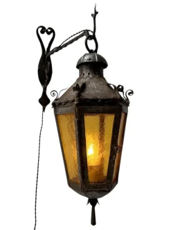 Hot Pamono Arts & Crafts Patinated Wrought Iron Lantern Wall Light, 1890s