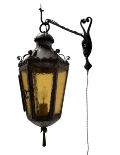 Hot Pamono Arts & Crafts Patinated Wrought Iron Lantern Wall Light, 1890s