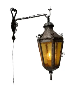 Hot Pamono Arts & Crafts Patinated Wrought Iron Lantern Wall Light, 1890s