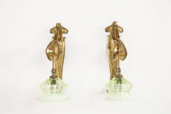 Hot Pamono Arts & Crafts Planished Brass Wall Lamps, 1890s, Set of 2