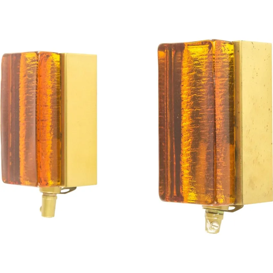 New Pamono Atlantic Wall Lamps in Amber by Vitrika, 1970s, Set of 2