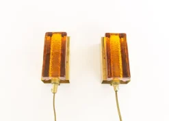 New Pamono Atlantic Wall Lamps in Amber by Vitrika, 1970s, Set of 2