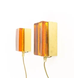New Pamono Atlantic Wall Lamps in Amber by Vitrika, 1970s, Set of 2