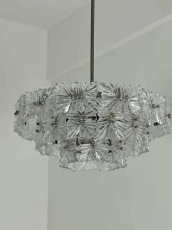 Hot Pamono Austrian Seven-Light Frosted Glass Chandelier in the style of Stölzle, 1960s