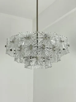 Hot Pamono Austrian Seven-Light Frosted Glass Chandelier in the style of Stölzle, 1960s